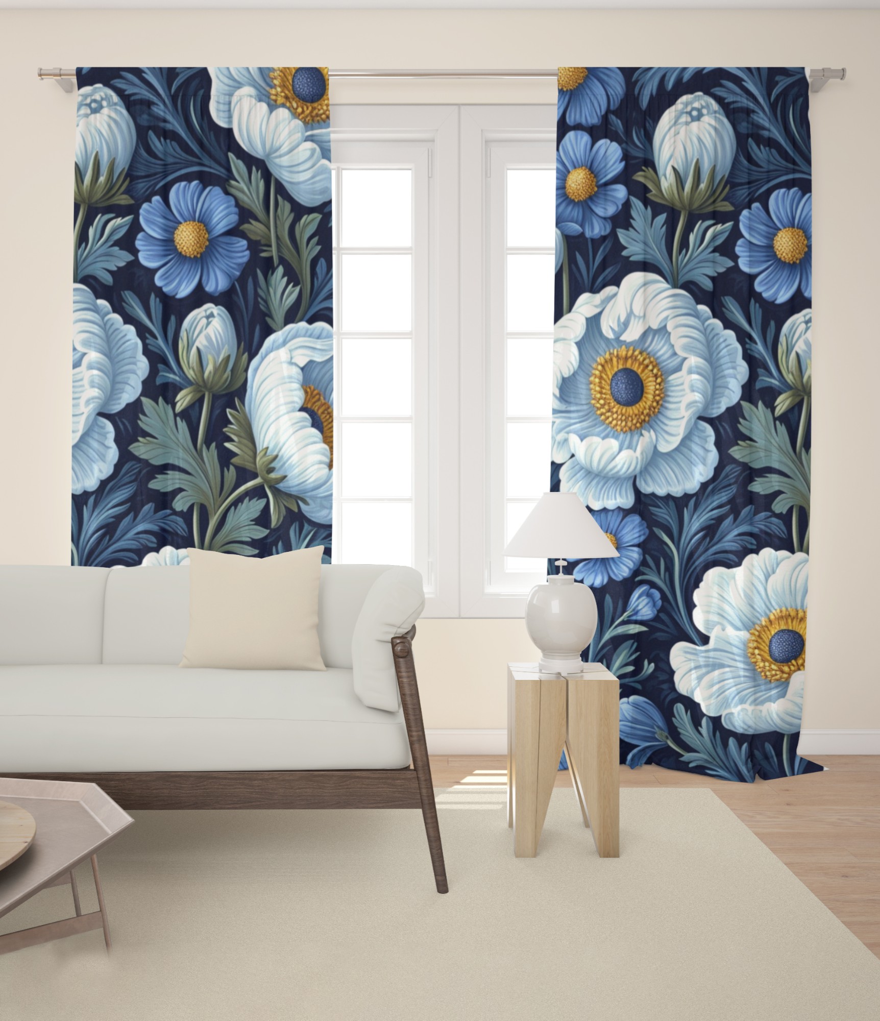 Денні штори Blue Peonies 2 užuolaidos dieninės mėlynos su bijūnais 2