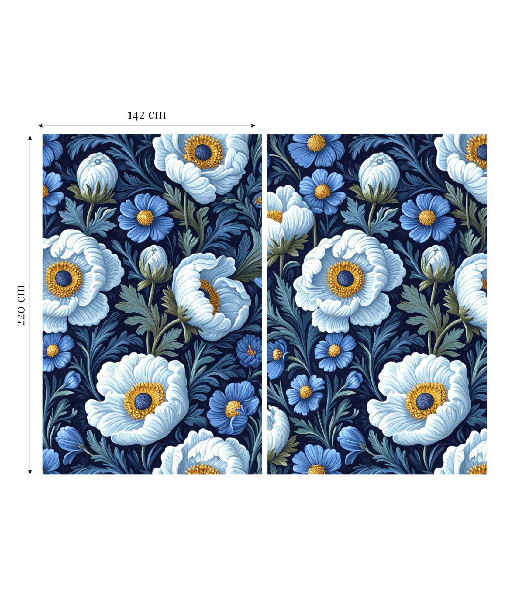 Денні штори Blue Peonies 3 dieninės užuolaidos mėlynos su mėlynais bijūnais 3
