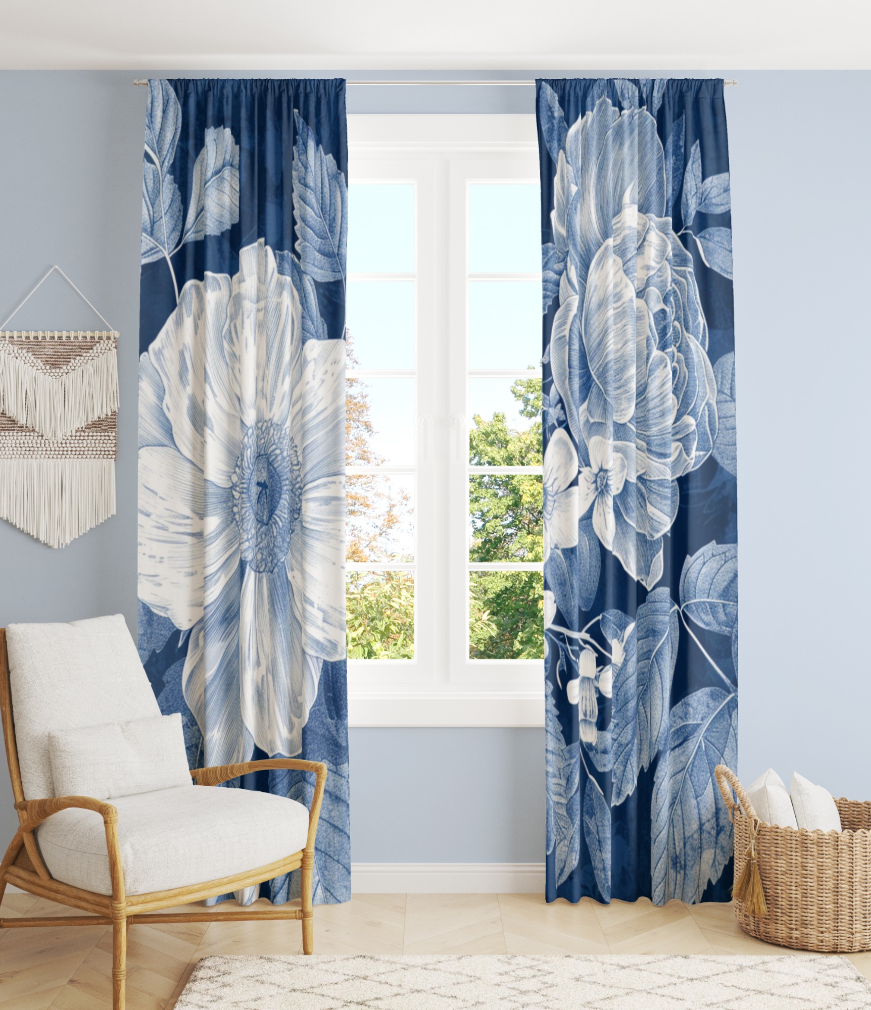 Денні гардини Flowers in Blue 2 dieninės užuolaidos su gėlėmis 2