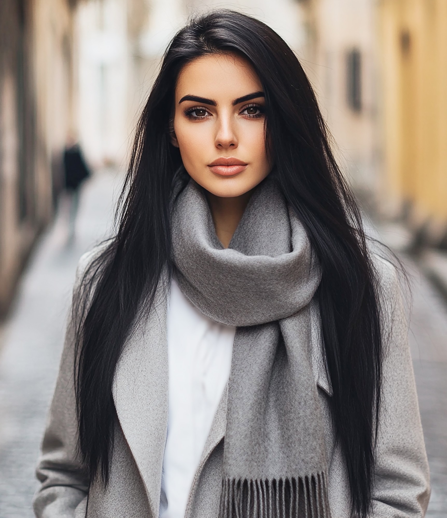 Шаль з вовни альпаки сірого кольору 4 stilingas vilnonis šalis moterims 4